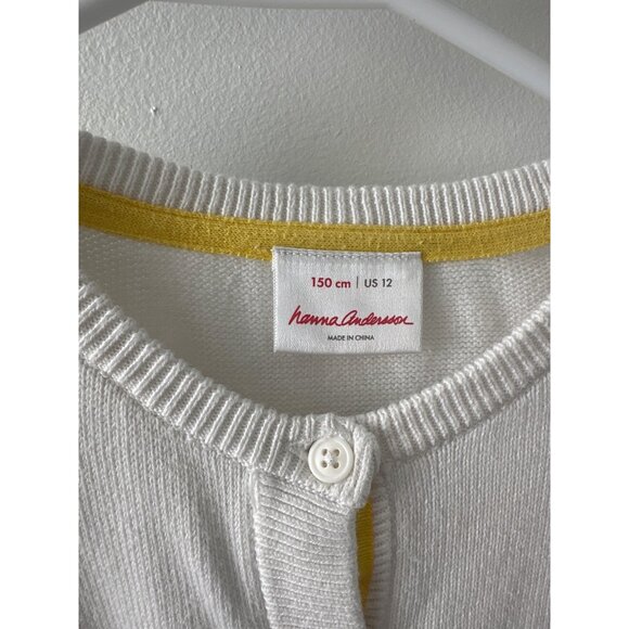 Hanna Andersson Girls 12 White Button-Up Cardigan Sweater With Yellow Trim - Picture 3 of 4